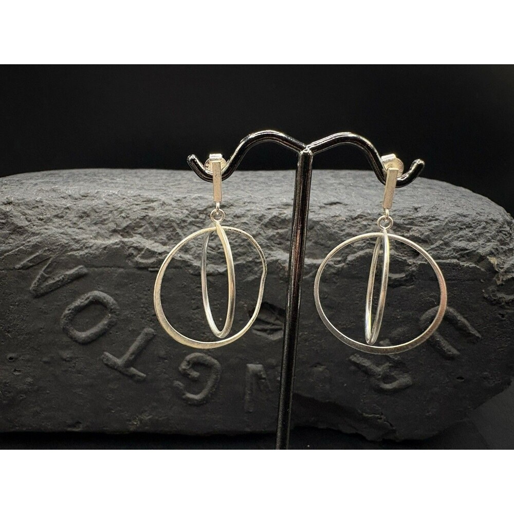 Sterling Silver Spinning Hoops Earrings Hoop Layered Statement Spiral Dangle 925